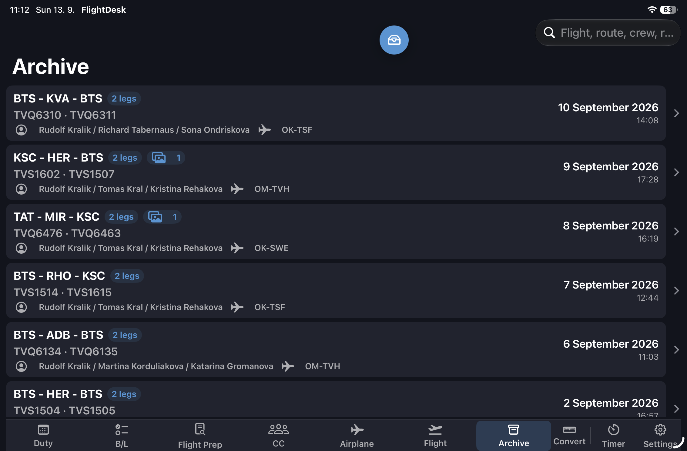 SectorPad archive screen