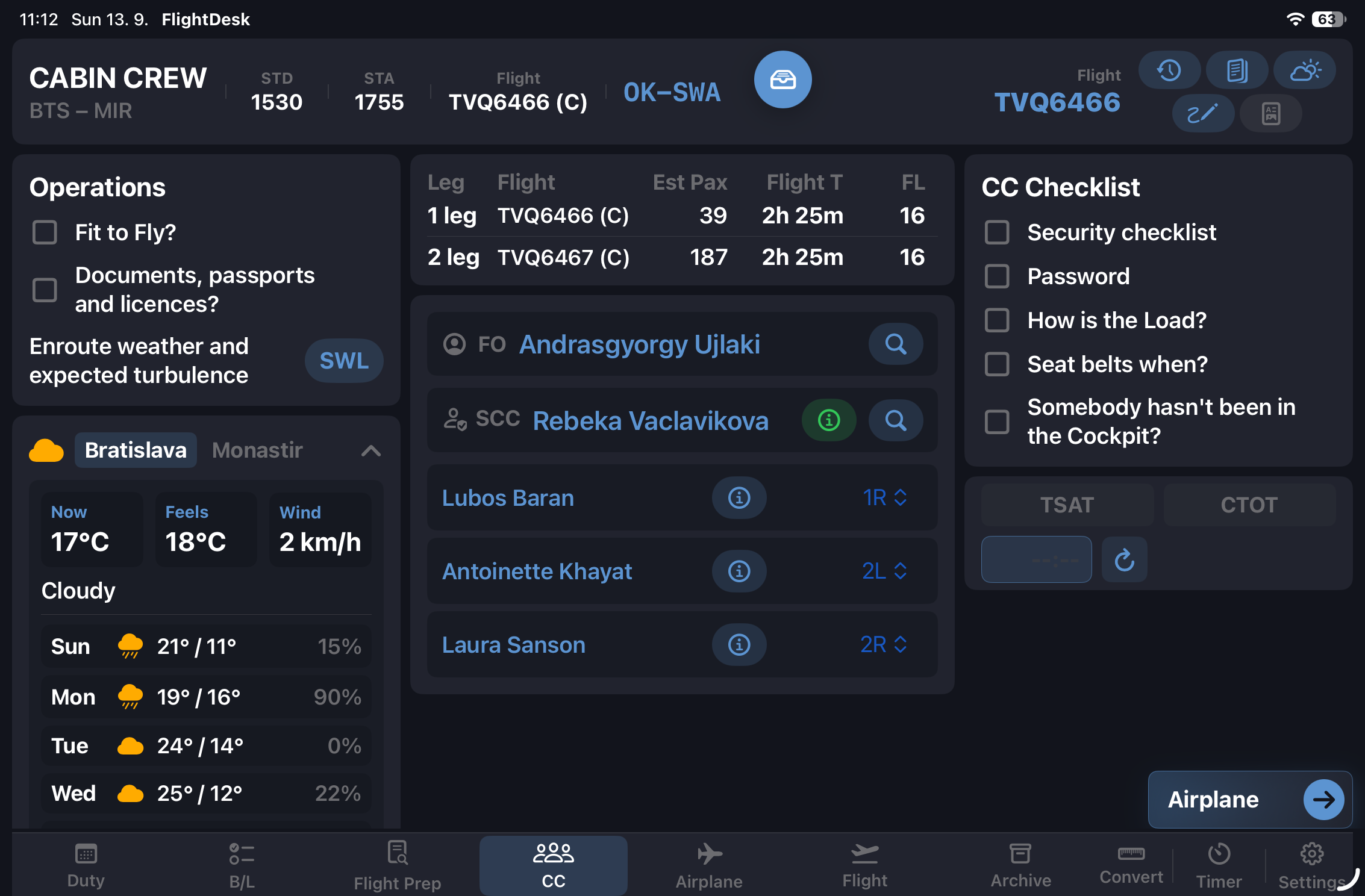 SectorPad cabin crew screen