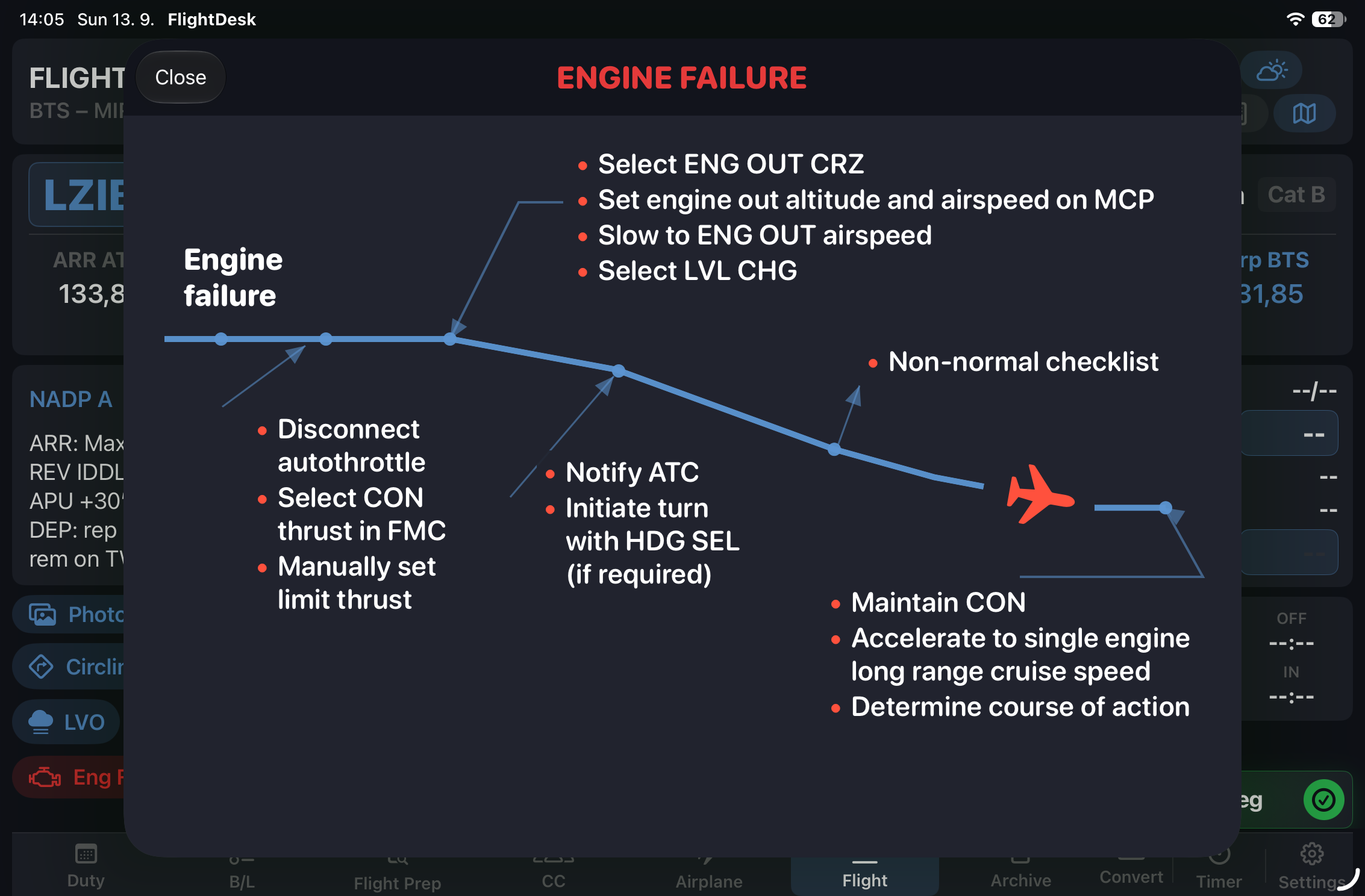 SectorPad engine failure reference screen