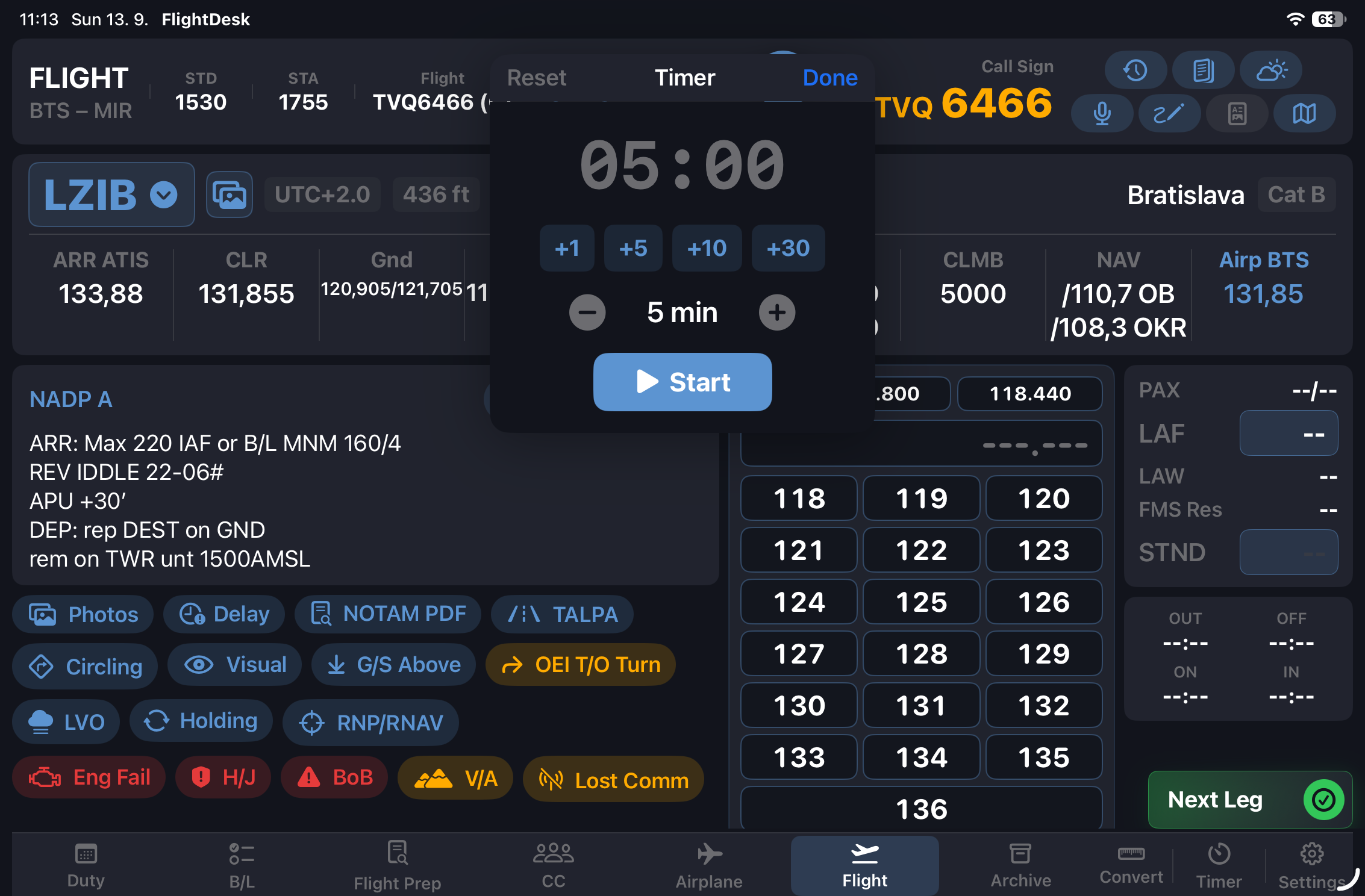 SectorPad countdown timer screen