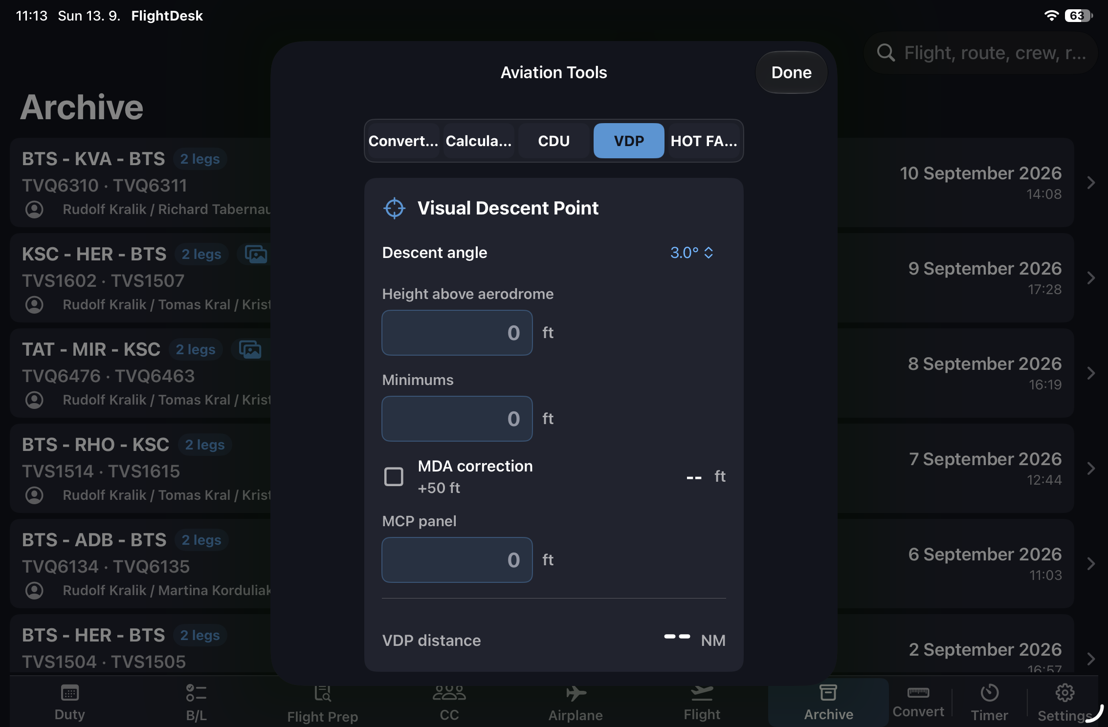 SectorPad aviation tools screen